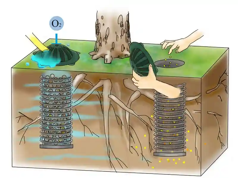 tubos de irrigação de raízes de árvores